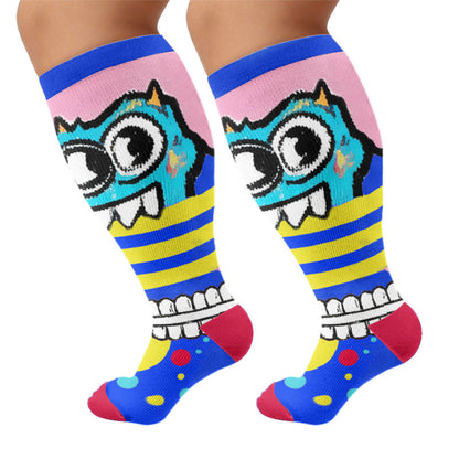 Plusock Plus Size Graffiti Lips Comic Style Compression Socks - Blue(1 Pair) - 4XL - image 5