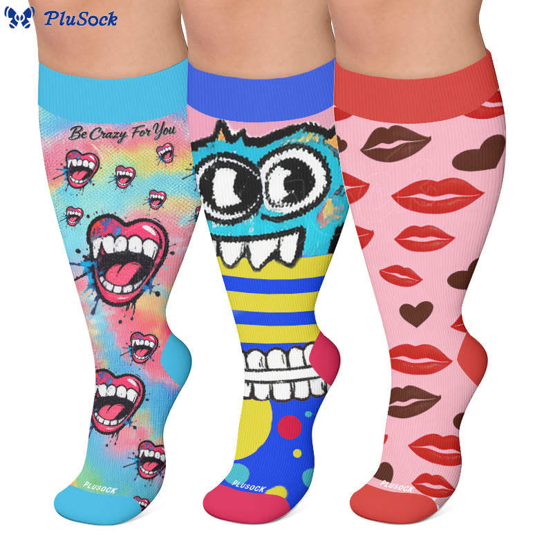 Plusock Plus Size Graffiti Lips Comic Style Compression Socks - image 0
