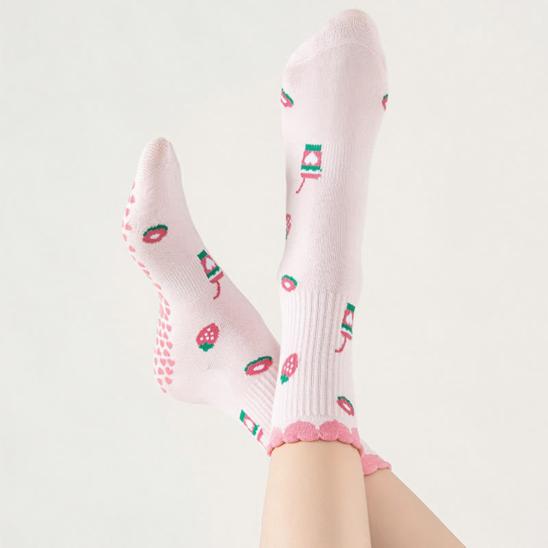 Plusock Plus Size Strawberries Coffee Cups Yoga Socks(2 Pairs) - image 2