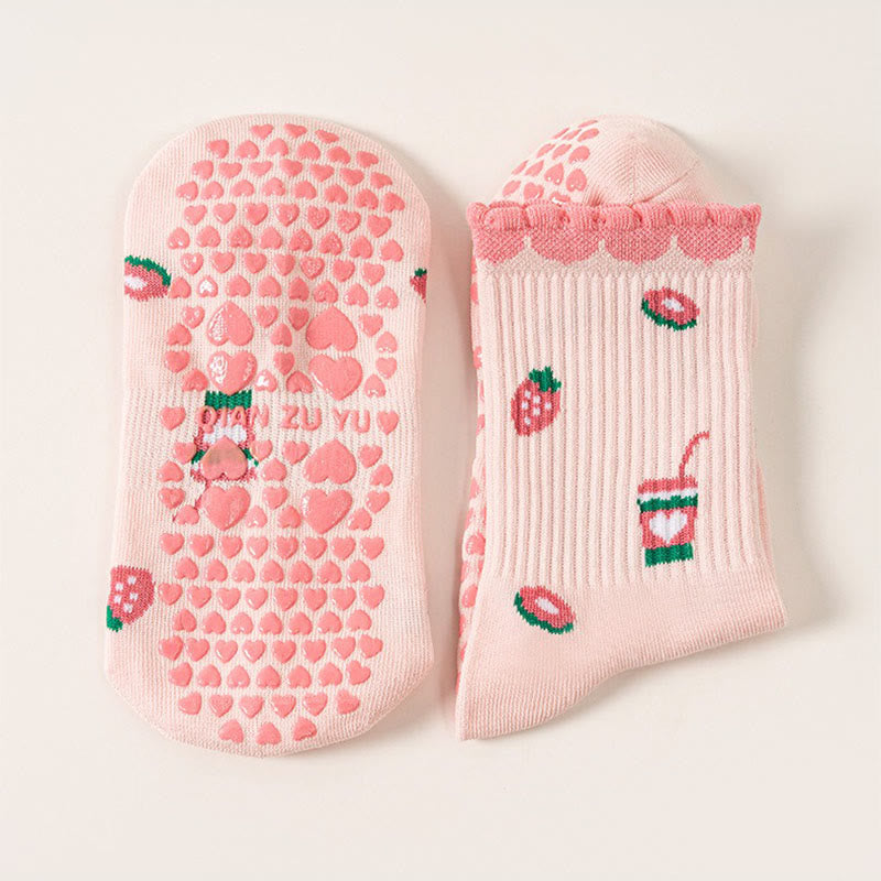 Plusock Plus Size Strawberries Coffee Cups Yoga Socks(2 Pairs) - Pink - EU36-40(US3-7) - image 5