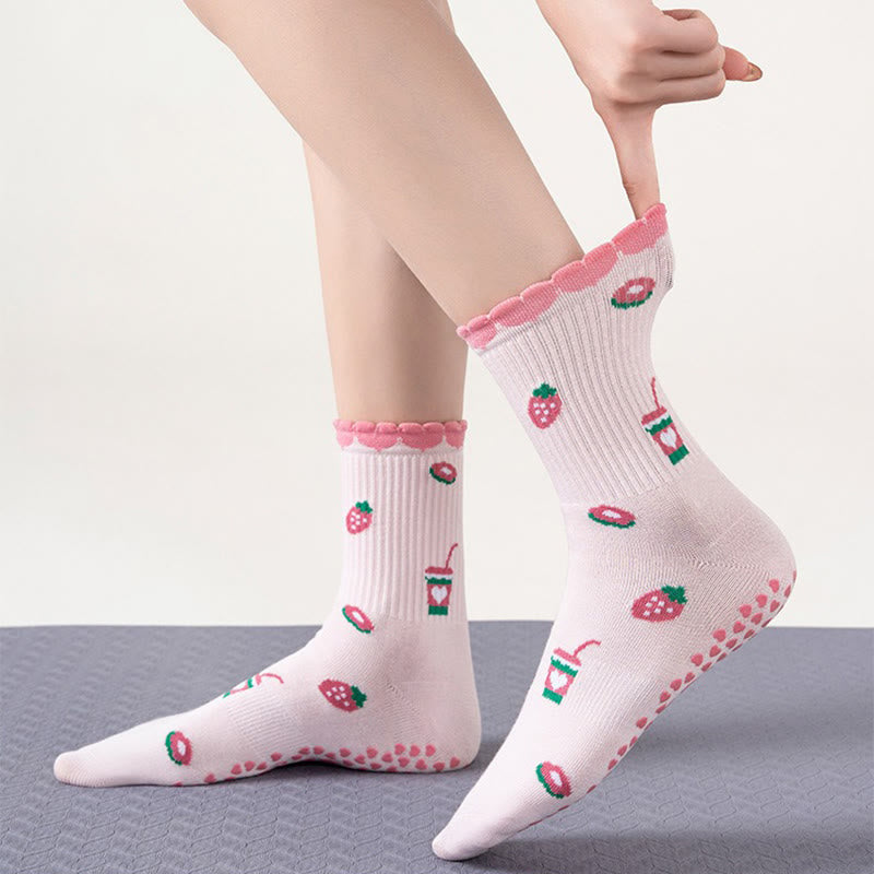 Plusock Plus Size Strawberries Coffee Cups Yoga Socks(2 Pairs) - image 4