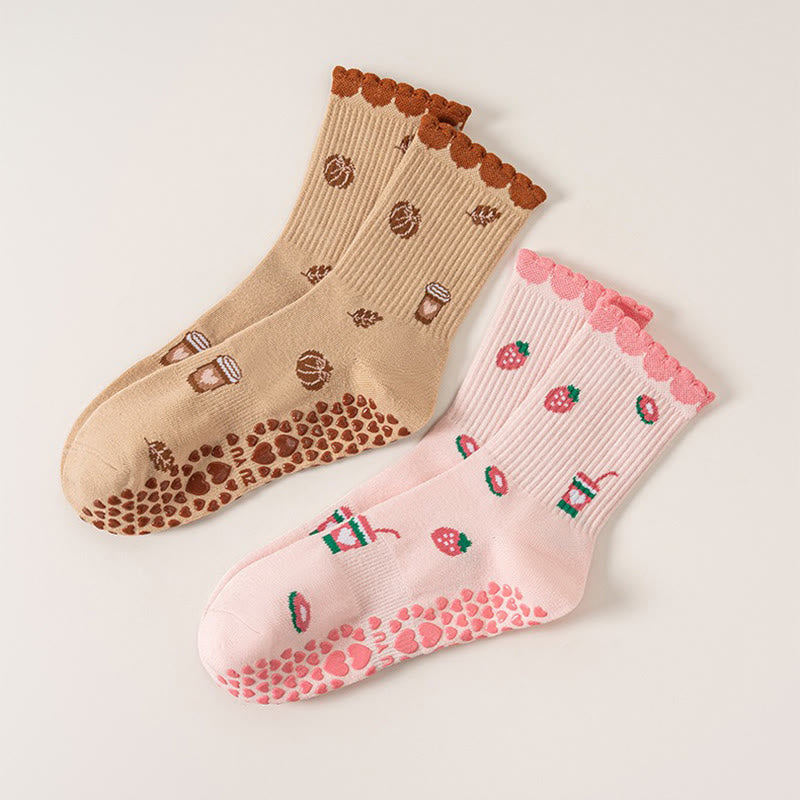 Plusock Plus Size Strawberries Coffee Cups Yoga Socks(2 Pairs) - Multicolor - EU36-40(US3-7) - image 9