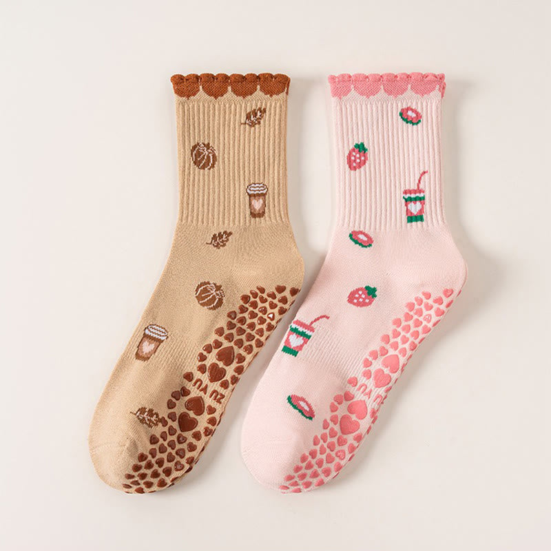Plusock Plus Size Strawberries Coffee Cups Yoga Socks(2 Pairs) - image 8