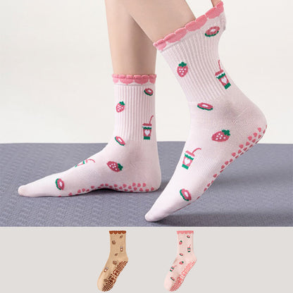 Plusock Plus Size Strawberries Coffee Cups Yoga Socks(2 Pairs) - image 0