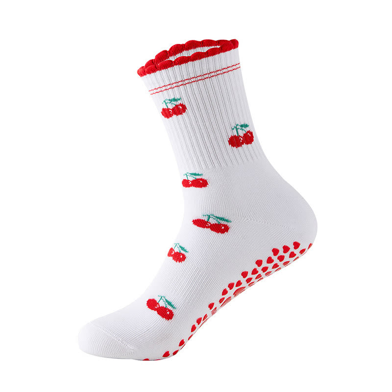 Plusock Plus Size Flower Cherry Heart Yoga Socks(4 Pairs) - Red - EU36-40(US3-7) - image 13