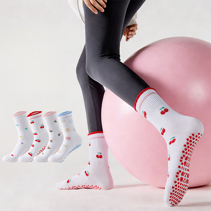 Plusock Plus Size Flower Cherry Heart Yoga Socks(4 Pairs) - image 0