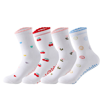 Plusock Plus Size Flower Cherry Heart Yoga Socks(4 Pairs) - Multicolor - EU36-40(US3-7) - image 11