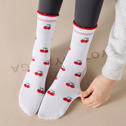 Plusock Plus Size Flower Cherry Heart Yoga Socks(4 Pairs) - image 2