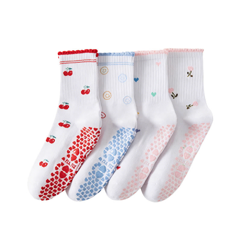 Plusock Plus Size Flower Cherry Heart Yoga Socks(4 Pairs) - image 12