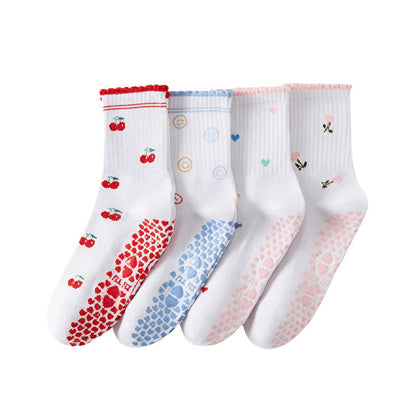Plusock Plus Size Flower Cherry Heart Yoga Socks(4 Pairs) - image 12