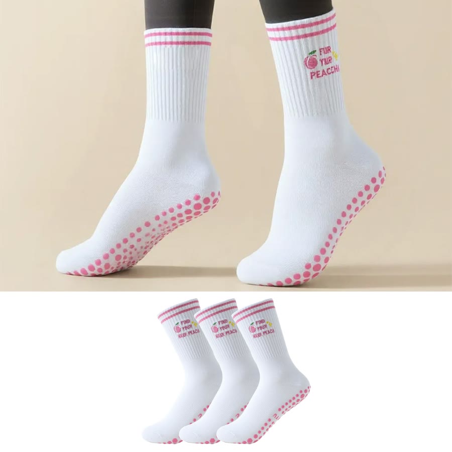 Plusock Plus Size Pink Peach Yoga Socks(3 Pairs) - image 0