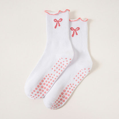 Plusock Delicate Bow Embroidery Yoga Socks(4 Pairs) - White - EU36-40(US3-7) - image 16