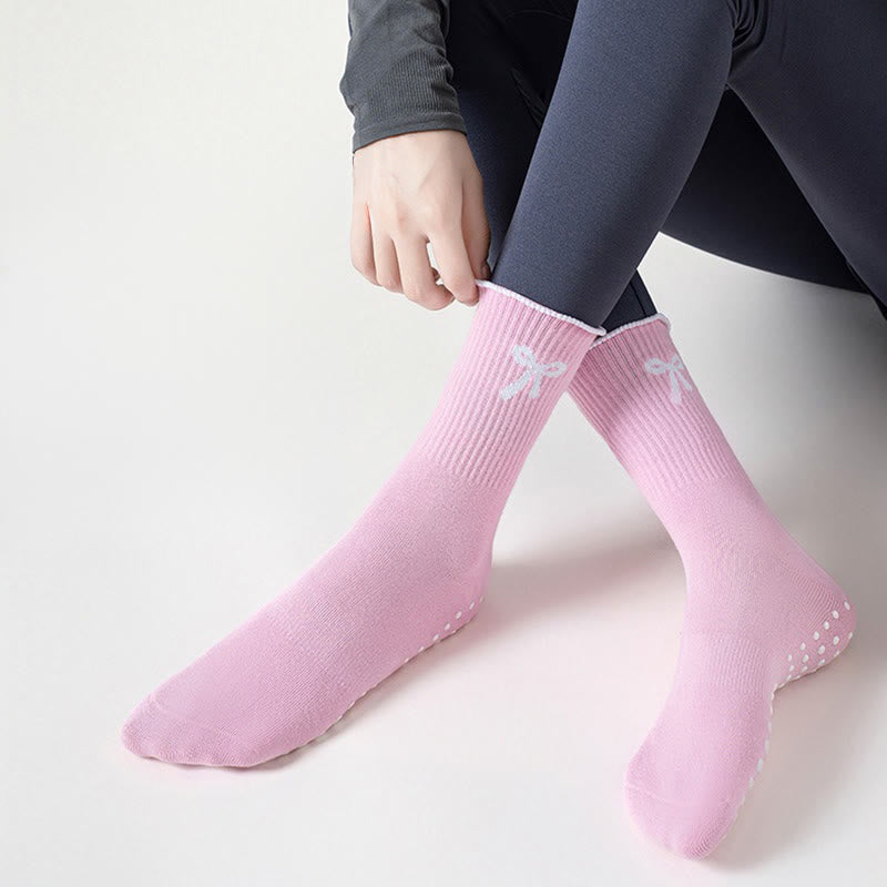 Plusock Delicate Bow Embroidery Yoga Socks(4 Pairs) - image 2