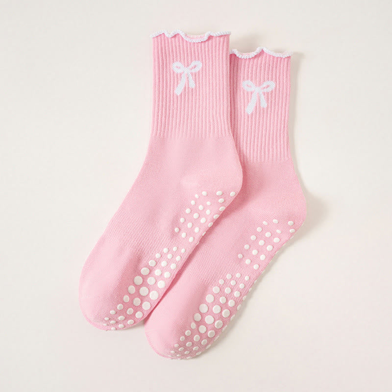 Plusock Delicate Bow Embroidery Yoga Socks(4 Pairs) - Pink - EU36-40(US3-7) - image 15
