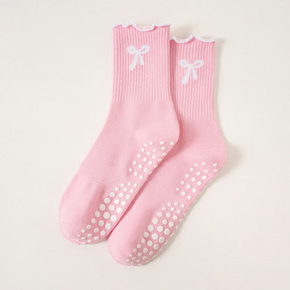 Plusock Delicate Bow Embroidery Yoga Socks(4 Pairs) - Pink - EU36-40(US3-7) - image 15
