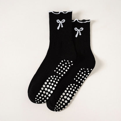 Plusock Delicate Bow Embroidery Yoga Socks(4 Pairs) - Black - EU36-40(US3-7) - image 14