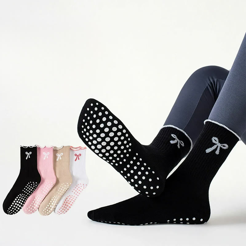 Plusock Delicate Bow Embroidery Yoga Socks(4 Pairs) - image 0