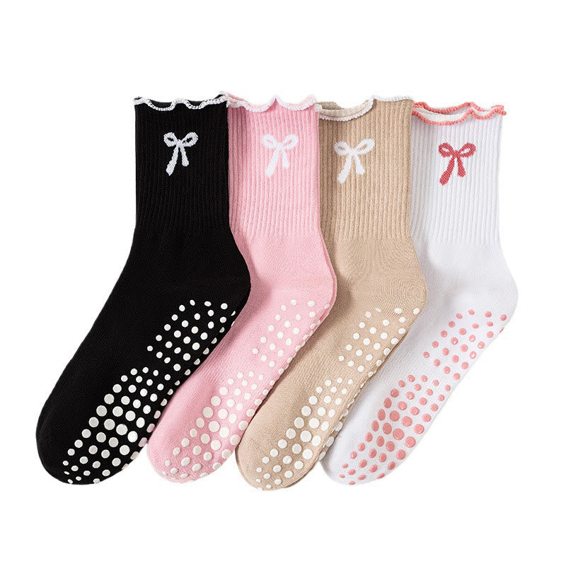 Plusock Delicate Bow Embroidery Yoga Socks(4 Pairs) - Multicolor - EU36-40(US3-7) - image 12
