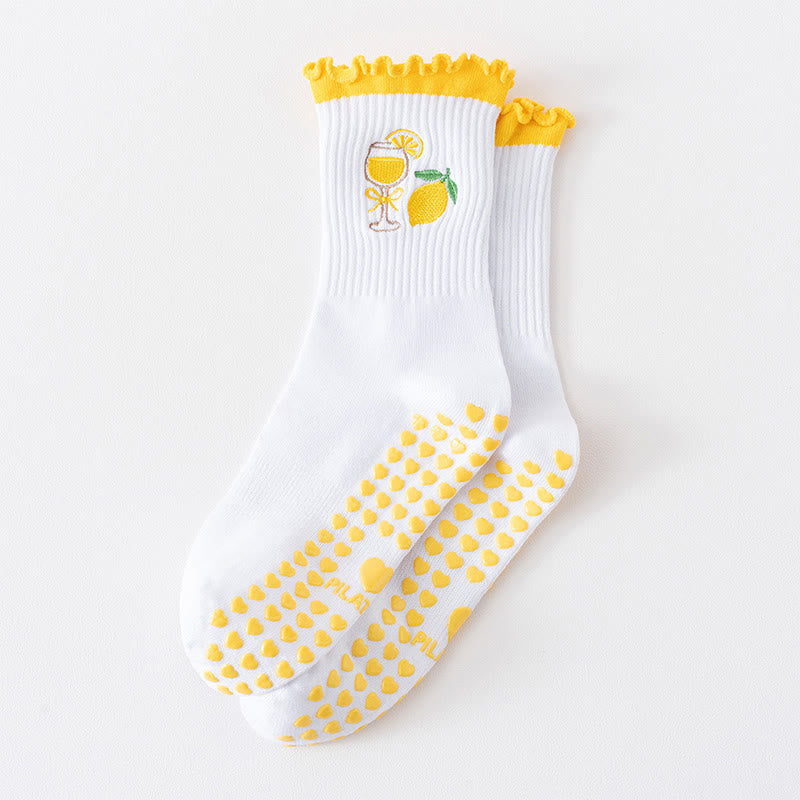 Plusock Fruit Series Yoga Socks(3 Pairs) - Yellow - EU36-40(US3-7) - image 13