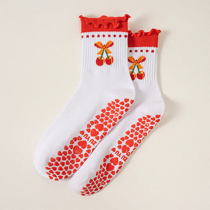 Plusock Strawberry Cherry Heart Yoga Socks(3 Pairs) - Cherry - EU36-40(US3-7) - image 13