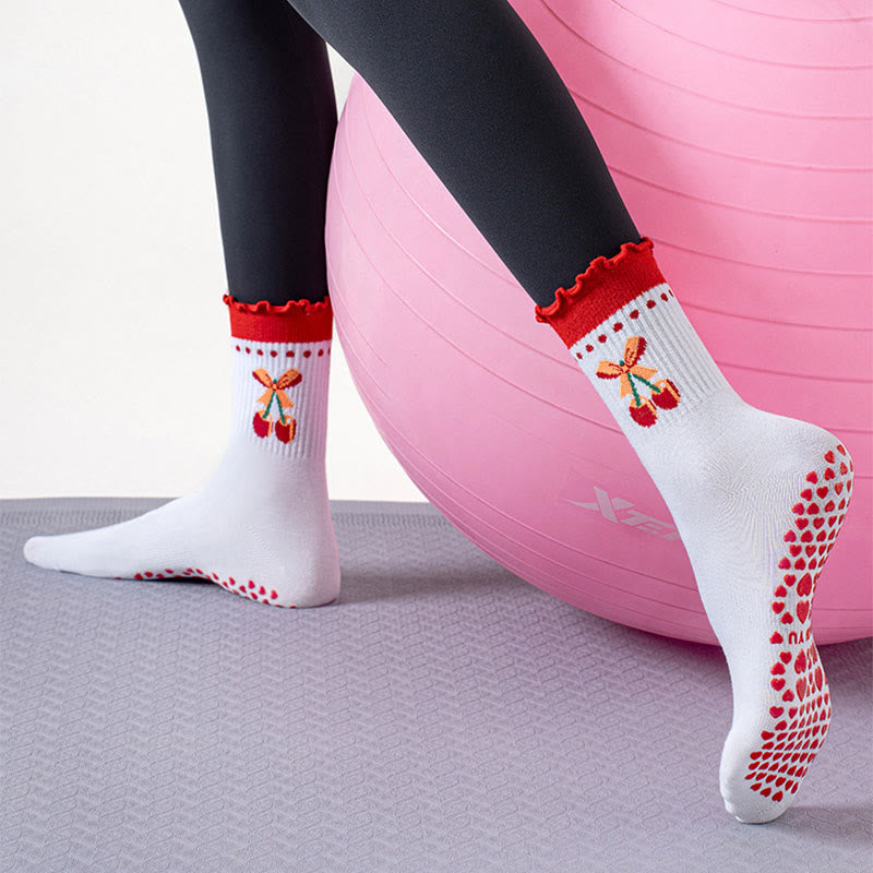 Plusock Strawberry Cherry Heart Yoga Socks(3 Pairs) - image 6