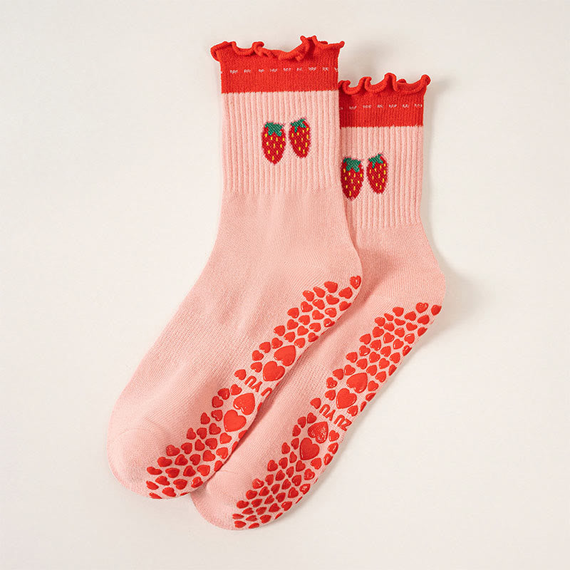Plusock Strawberry Cherry Heart Yoga Socks(3 Pairs) - Strawberry - EU36-40(US3-7) - image 14