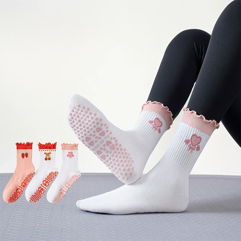 Plusock Strawberry Cherry Heart Yoga Socks(3 Pairs) - Multicolor - EU36-40(US3-7) - image 0