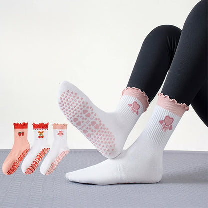 Plusock Strawberry Cherry Heart Yoga Socks(3 Pairs) - Multicolor - EU36-40(US3-7) - image 0