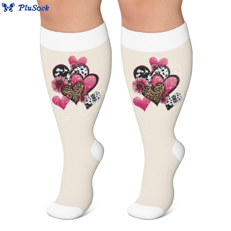 Plusock Plus Size Heart Butterfly Pattern Compression Socks - image 2