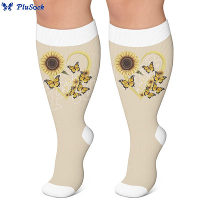 Plusock Plus Size Heart Butterfly Pattern Compression Socks - image 3