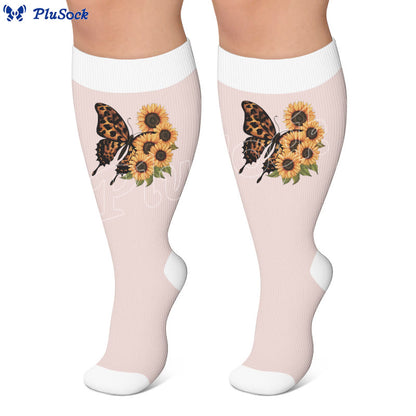 Plusock Plus Size Heart Butterfly Pattern Compression Socks - image 4