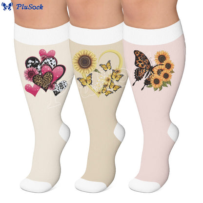 Plusock Plus Size Heart Butterfly Pattern Compression Socks - image 0