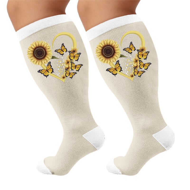 Plusock Plus Size Heart Butterfly Pattern Compression Socks - Sunflower(1 Pair) - 4XL - image 6