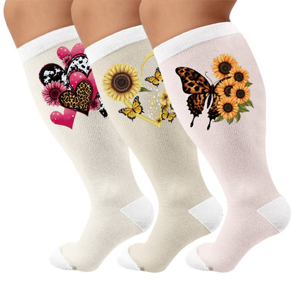 Plusock Plus Size Heart Butterfly Pattern Compression Socks - Multicolor(3 Pairs) - 4XL - image 1