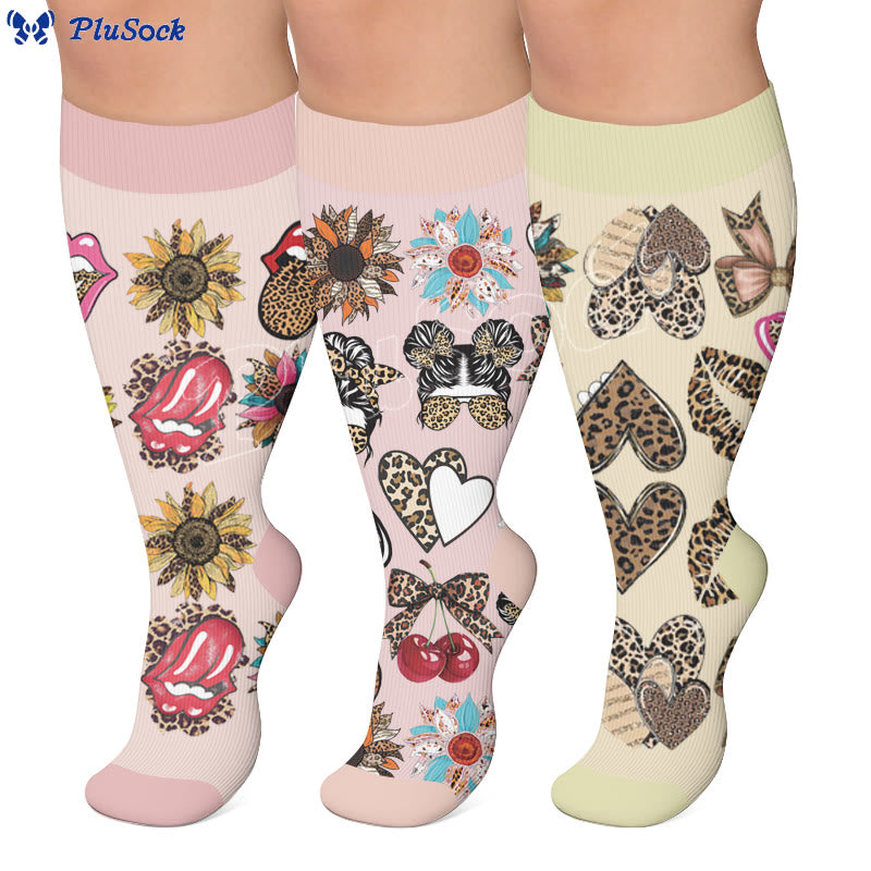 Plusock Plus Size Retro Leopard Print Compression Socks - image 0