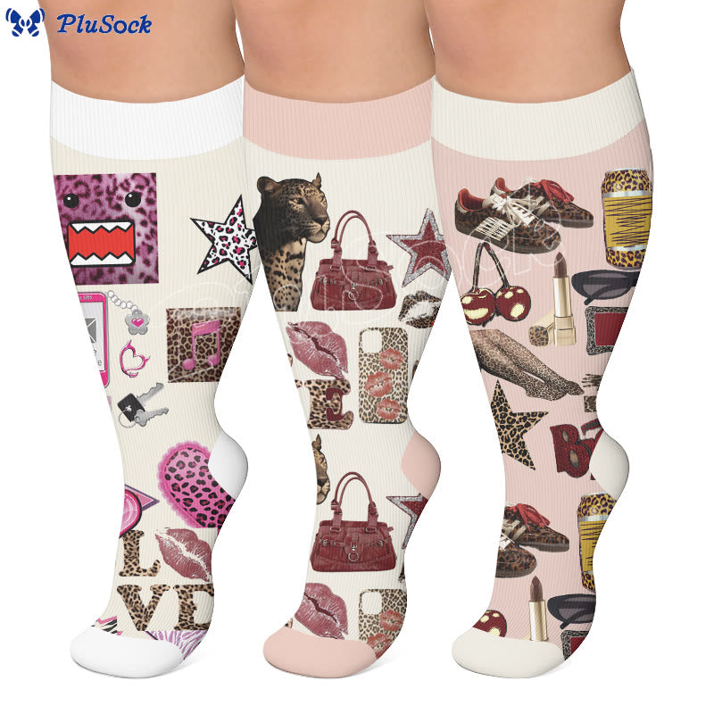 Plusock Plus Size Retro Street Print Compression Socks - image 0