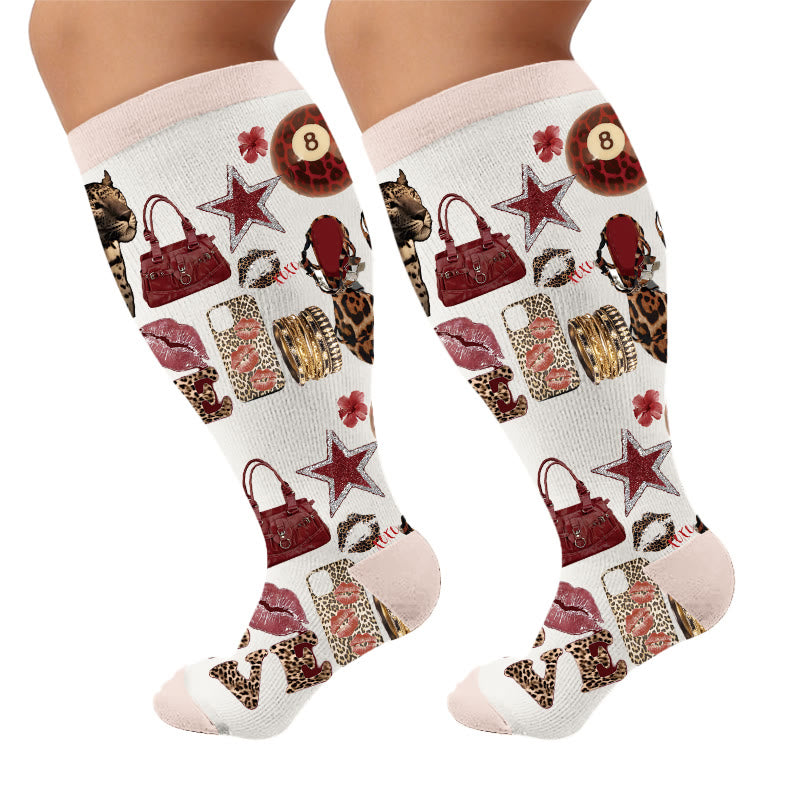 Plusock Plus Size Retro Street Print Compression Socks - Leopard(1 Pair) - 4XL - image 6