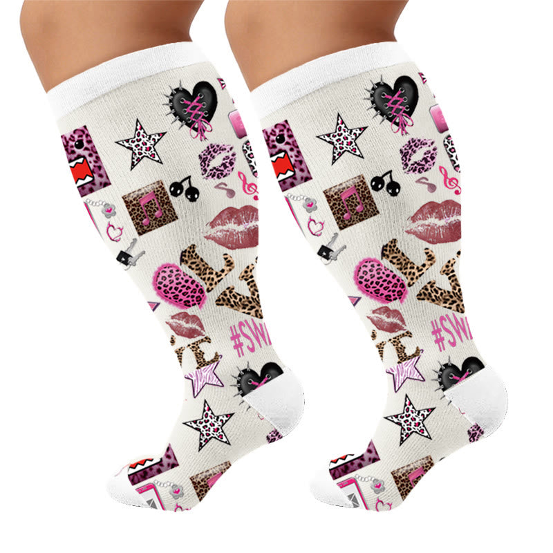 Plusock Plus Size Retro Street Print Compression Socks - Love(1 Pair) - 4XL - image 5