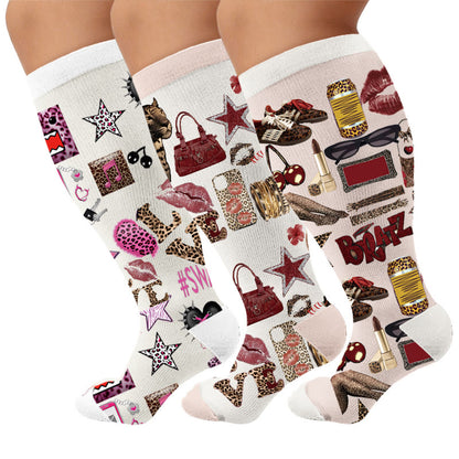 Plusock Plus Size Retro Street Print Compression Socks - Multicolor(3 Pairs) - 4XL - image 1