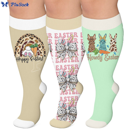 Plusock Plus Size Easter Bunny Print Compression Socks - image 0