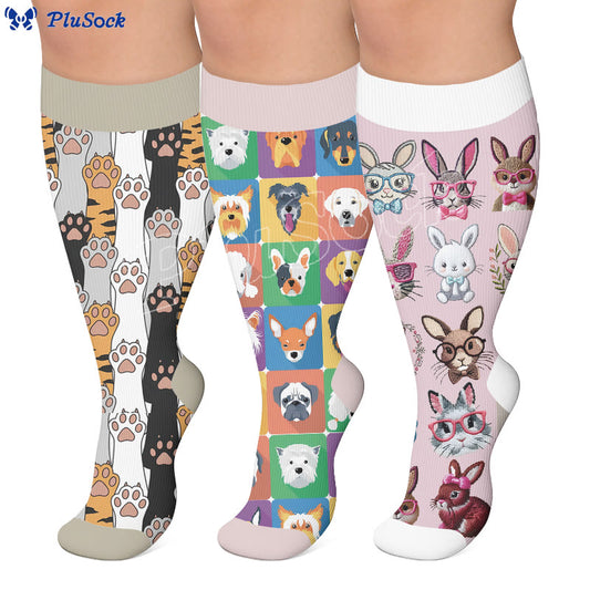 Plusock Plus Size Pet Print Compression Socks - image 0