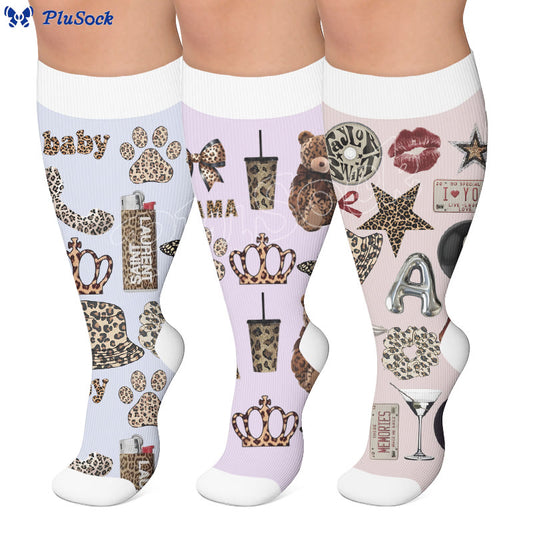 Plusock Plus Size Trendy Leopard Print Compression Socks - image 0