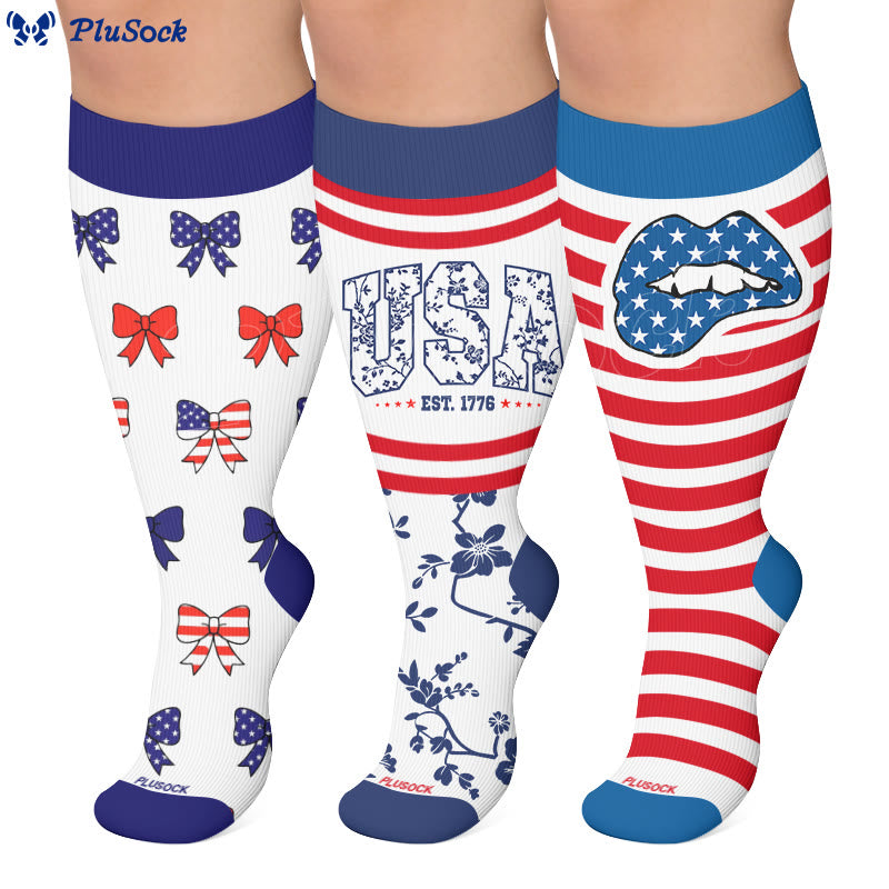 Plusock Plus Size Stripe Bow Compression Socks - image 0