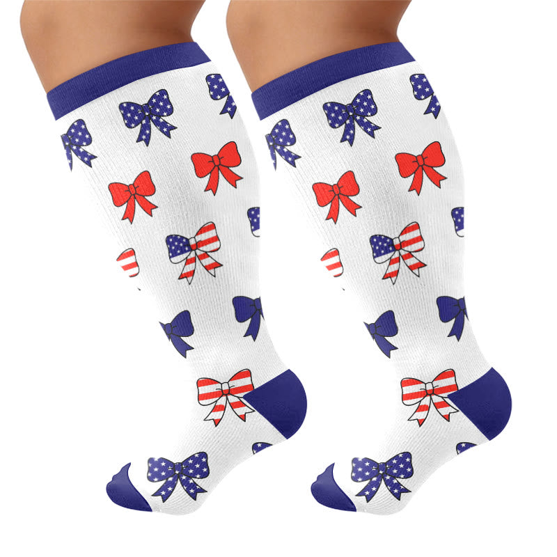 Plusock Plus Size Stripe Bow Compression Socks - Navy Blue(1 Pair) - 4XL - image 5