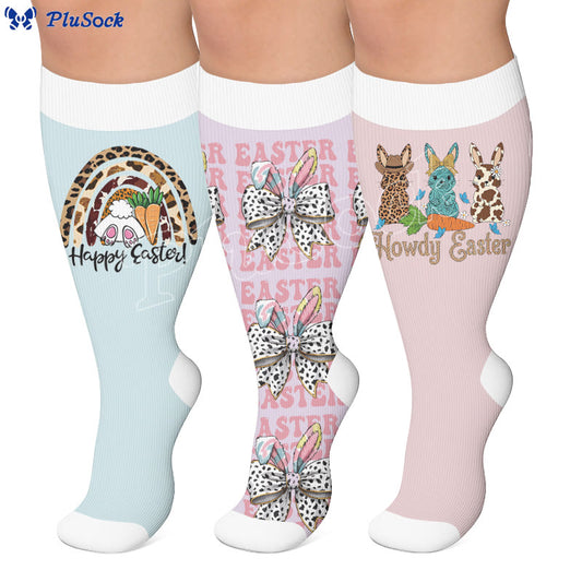 Plusock Plus Size Easter Bunny Print Compression Socks - image 0