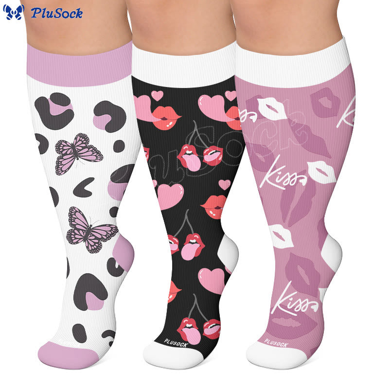 Plusock Plus Size Butterfly Kiss Print Compression Socks - image 0