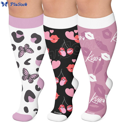 Plusock Plus Size Butterfly Kiss Print Compression Socks - image 0