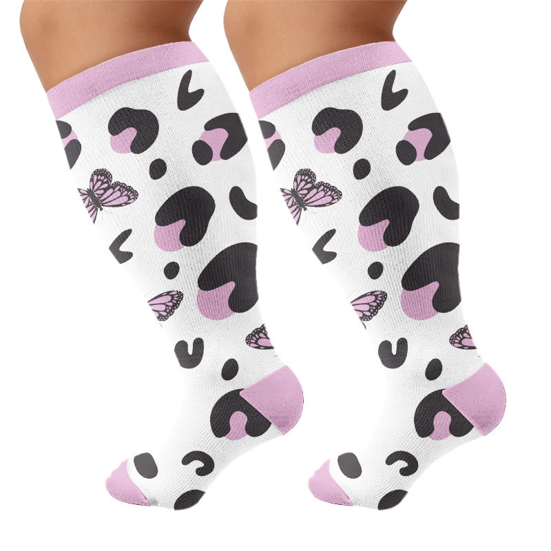 Plusock Plus Size Butterfly Kiss Print Compression Socks - White(1 Pair) - 4XL - image 6
