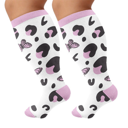 Plusock Plus Size Butterfly Kiss Print Compression Socks - White(1 Pair) - 4XL - image 6