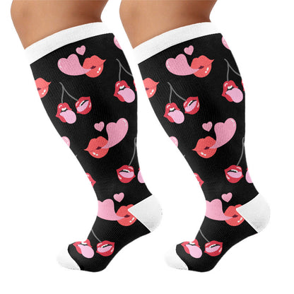 Plusock Plus Size Butterfly Kiss Print Compression Socks - Black(1 Pair) - 4XL - image 5